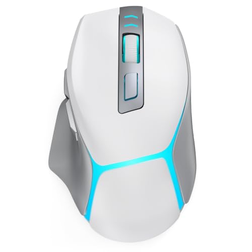 JOYACCESS Wireless Gaming Mouse, Supports Bluetooth/2.4g/Wired Connections 12500 DPI, 1000hz, Rechargeable, 20m Clicks, 6 Buttons, RGB Backlit Ergonomic Mouse for Windows/Mac Gamers (Silver-Gray) - color: Silver-Gray