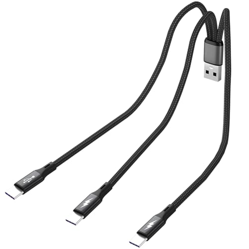 GELRHONR 2Pack USB C Splitter Cable, 3 in 1 USB C Multi Charging Cable, Nylon Braided 5A Fast Charge Cord, Compatible with Mobile/Android and More (2 Pack 7.8inch) - size: 2 Pack 7.8inch