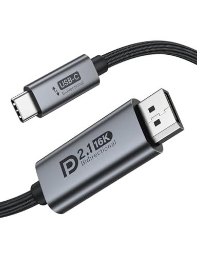 Bidirectional USB C to DisplayPort 2.1 Cable, 16K DisplayPort to USB C Cord 6.6ft, 16K@60Hz 8K@240Hz/120Hz Premium Aluminum Plug & Play Compatible with MacBook Pro/Air, Laptop, Graphics Card - size: 6.6 ft