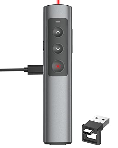 Rechargeable Presentation Clicker for Laptop PowerPoint, USB-A USB-C Presentation Pointer, Wireless Presenter Remote Power Point Clicker for Computer/Mac/PPT/Google Slide Advancer - style: Metal Rechargeable 01 Red Light
