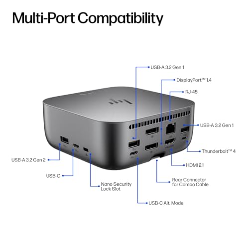 HP Thunderbolt 4 Ultra 180W G6 Universal Thunderbolt/USB-C Docking Station | Bundle w/DKZ Hub 9X481UT#ABA (Data Transfers to Any Brand Laptop, Single Cable for Charging) - size: 1 Pack, style: 180W G6