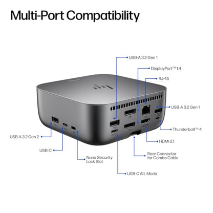 HP Thunderbolt 4 Ultra 180W G6 Universal Thunderbolt/USB-C Docking Station | Bundle w/DKZ Hub 9X481UT#ABA (Data Transfers to Any Brand Laptop, Single Cable for Charging) - size: 1 Pack, style: 180W G6