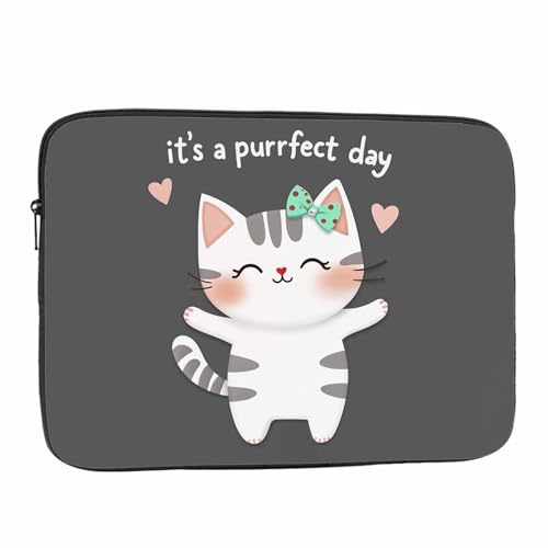 Laptop Sleeve Bag 15.4 15.6 Inch,Cute Cat It's A Purrfect Day Grey Protective Polyester Computer Cases Laptop Cover Briefcase Bag Tablet Travel Cover - color: LPS-026
