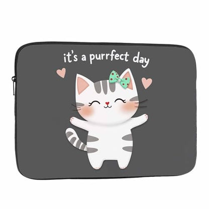 Laptop Sleeve Bag 15.4 15.6 Inch,Cute Cat It's A Purrfect Day Grey Protective Polyester Computer Cases Laptop Cover Briefcase Bag Tablet Travel Cover - color: LPS-026