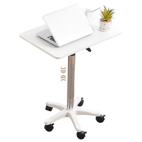 Adjustable Height Standing Desk, School Speech Lifting Stand Up Desk, Portable Swivel Mobile Laptop Table, Sofa Side Table with Brake Rollers(White) - color: White