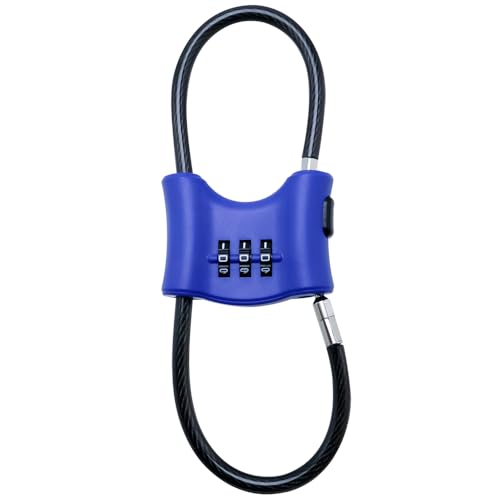 Bosvision 3-Digit Combination Lock with Braided Steel Cable – Secure Helmet, Backpack, Ski Gear, Luggage, Stroller – Dual Loop, Travel-Friendly Padlock - color: Blue