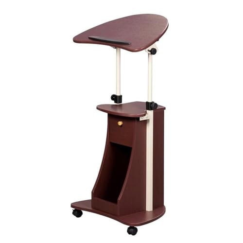 Pemberly Row Sit-to-Stand Rolling Laptop Cart, MDF Wood and Steel, Chocolate Finish, Adjustable Height 31.5-45.5 in, Tilting Desktop with Storage, Locking Casters, Mobile Workstation for - color: Chocolate