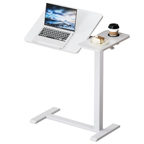 BZIUM Overbed Bedside Table with Hidden Wheels, Adjustable Medical Tilt Top Hospital Bed Table Over The Bed, Rolling Desk Mobile Standing Desk (27.6x15.8, White) - color: White, size: 27.6x15.8 Inch