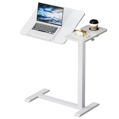 BZIUM Overbed Bedside Table with Hidden Wheels, Adjustable Medical Tilt Top Hospital Bed Table Over The Bed, Rolling Desk Mobile Standing Desk (27.6x15.8, White) - color: White, size: 27.6x15.8 Inch