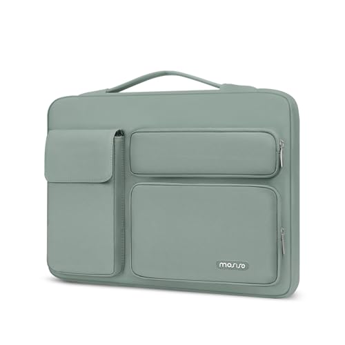 MOSISO 360 Protective Laptop Case 14 inch, Laptop Sleeve Compatible with HP Lenovo Dell ASUS Acer, HP Stream,Dell Latitude, Lenovo IdeaPad, Side Open Bag with 2 Raised&1 Flapover Pockets,Antique Green - color: Antique Green, size: 14 inch