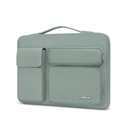 MOSISO 360 Protective Laptop Case 14 inch, Laptop Sleeve Compatible with HP Lenovo Dell ASUS Acer, HP Stream,Dell Latitude, Lenovo IdeaPad, Side Open Bag with 2 Raised&1 Flapover Pockets,Antique Green - color: Antique Green, size: 14 inch