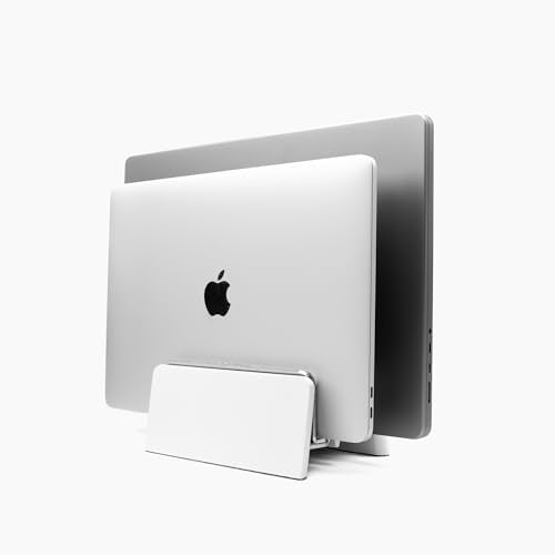 Raico Verical Laptop Stand MacBook Walnut Wood Dual Laptop Vertical Setup Holder Stand (Matte White, Dual Slot | Adjustable) - color: Matte White, size: Dual Slot | Adjustable