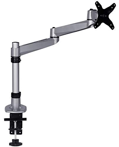 Mount-It! Premium Modular Monitor Desk Mount Arm Stand | Single Tilt Swivel Arm Fits 19 21.5 24 27 32 Inch Computer Screens with 75 100 VESA Patterns | C-Clamp and Grommet Bases | Silver
