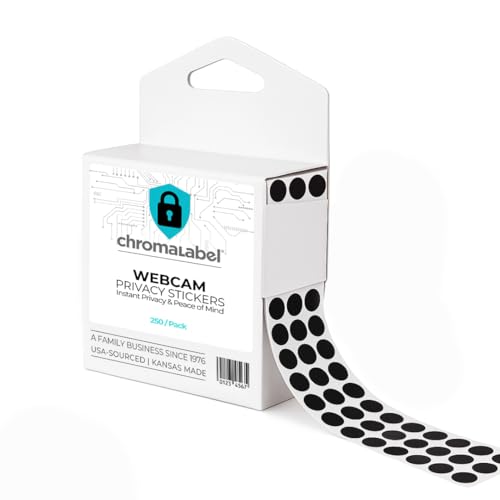 250 Pieces 1/4 Inch Webcam Cover Dots, ChromaLabel Black Privacy Stickers, Laptop Camera Covers for Security and Travel in Dispenser Box