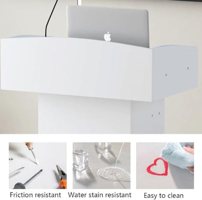 Presentation Lectern,Podium Podium Stand Luxury Podium Stand Wood Lecterns Pulpits for Churches with Drawers and Open Storage Reception Desk Portable Teacher Podiums Has - color: White