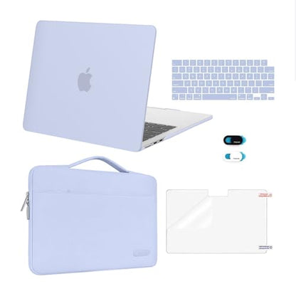 MOSISO Compatible with MacBook Air 13 inch Case M5 2026 M4 2025 M3 M2 2024-2022 A3449 A3240 A3113 A2681,Hard Shell&Sleeve Bag&Keyboard Skin&Webcam Cover&ScreenFilm for MacBook Air 13.6, Pastel Blue - color: Pastel Blue