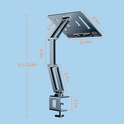 Aluminum Laptop & Tablet Stand for Desk,360° Rotatable Arm Mount | Ergonomic Height Adjustable Holder Compatible with 11-15 Inch Laptops & Tablets for Home Office,Foldable Computer Tray Holder