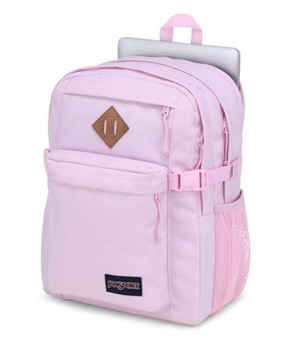 JanSport Main Campus FX Backpack - Travel or Work Bag w 15-Inch Laptop Pack with Leather Trim, Pink Ice - color: Pink Ice