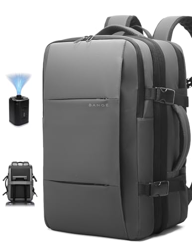 BANGE Backpack with Anti-Theft Vacuum Compression Travel Backpack,Expandable Backpacks with Pump for Airplanes - color: Grey