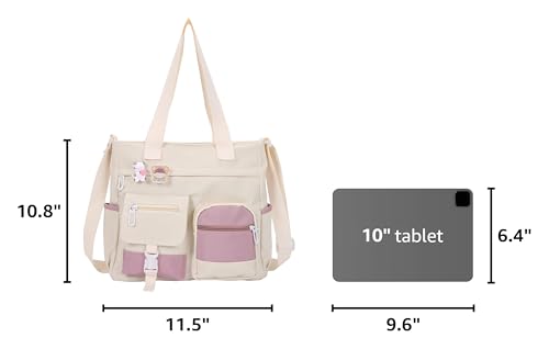 Phaoullzon Cute Messenger Bag Kawaii Crossbody Purse for Teen Shoulder Tote | Gifts for Girls/ Women, Nylon Japanese College Satchel Travel Work Gym Handbag - color: Beige1, style: Medium