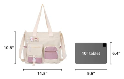 Phaoullzon Cute Messenger Bag Kawaii Crossbody Purse for Teen Shoulder Tote | Gifts for Girls/ Women, Nylon Japanese College Satchel Travel Work Gym Handbag - color: Beige1, style: Medium