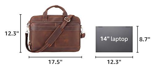 Jack&Chris Full Grain Leather Briefcase for Men, Business Messenger Bag Laptop Bag Attache Case, Fits 15.6 Inch Laptop - color: Red Brow-15.6inch