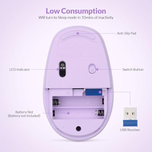 Rii Wireless Mouse RM700 2.4G Silent Mouse with USB Nano Receiver for Laptop,PC,Mac,Chromebook,Windows (Purple) - color: Purple
