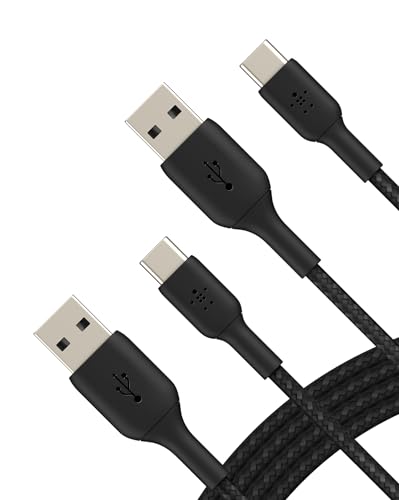 Belkin BoostCharge Braided USB-C to USB-A Charging Cable (3.3ft/1M) for iPhone 17 & 16 Series, Samsung Galaxy S25 Series, Google Pixel 10, iPad Pro, Nintendo Switch 2, Carplay, & More - Black (2-Pack) - color: Black, size: 3.3 feet, style: 3.3 ft - 2 pack