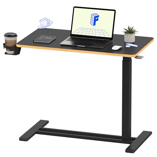 FLEXISPOT H7 32" Pneumatic Height-Adjustable Overbed Table with Wheels | C-shaped bedside table TV Tray,Medical End Side Table,Laptop desk for Hospital Home office use,31.5"W x 17.7"D,Black Maple - color: Black Maple, size: Large