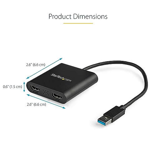 StarTech USB-A 3.0 to Dual HDMI Adapter, 4K 30Hz + 1080p 60Hz, Windows only | USB 5Gbps to 2x HDMI external graphics, 1x 4K 30Hz + 1x 1080p 60Hz, Extend or mirror - style: Windows Only