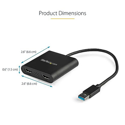 StarTech USB-A 3.0 to Dual HDMI Adapter, 4K 30Hz + 1080p 60Hz, Windows only | USB 5Gbps to 2x HDMI external graphics, 1x 4K 30Hz + 1x 1080p 60Hz, Extend or mirror - style: Windows Only