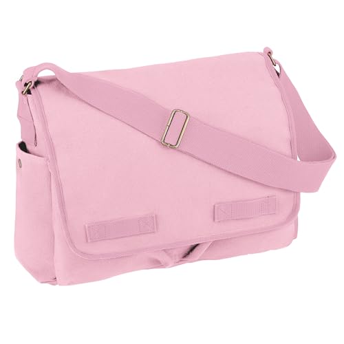 Rothco Classic Canvas Messenger Bag | Durable Canvas Shoulder Bag, Crossbody Designed For EDC, Travel, Commuting, Organized Storage And Dependable Carry - color: Pink