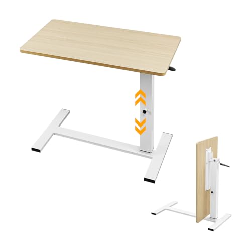 lumizone Foldable Overbed Table with Wheels Bedside Desk Natural Wood | Adjustable Height 27.56"-36.61" Rolling Hospital Bed Table with Casters Medical Tray for Home Use Desk Over the Bed - color: Natural Wood