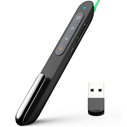N76 Rechargeable Presentation clicker for PowerPoint Presentations | Presentation Remote with Green Laser, Long Range Wireless Presenter, USB-A Slide Advancer with Mac/Windows/Linux/Android - color: Green - Rechg. - USB-A
