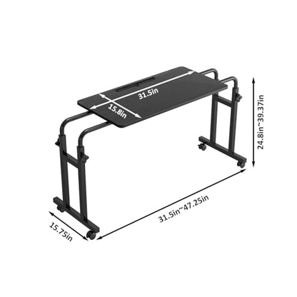 LINGMI Recliner Table, Overbed Table with Wheels Adjustable Height and Length Over Bed Desk, Hospital Heavy Duty Metal Leg Laptop Stand Tray