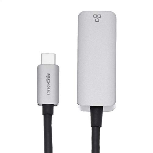 Amazon Basics Aluminum USB-C to RJ45 Gigabit Ethernet Adapter, Portable, Fast Network, Grey, 2.07 x 0.81 x 0.6 inches