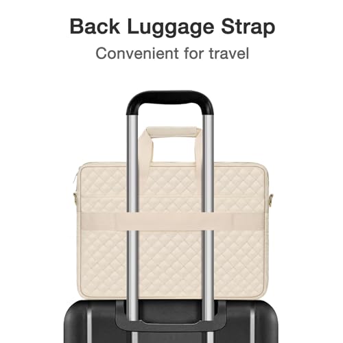 MOSISO 13-14 inch Laptop Bag, Laptop Briefcase Messenger | Compatible with MacBook Neo 13 inch/Air, Square Quilted Computer Bag Work Office Business with 3 Pockets&Strap, Beige - color: Beige, size: 13.3 inch