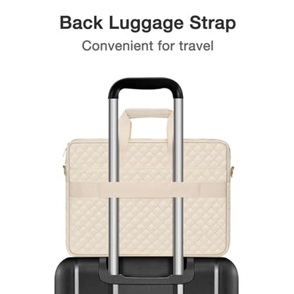 MOSISO 13-14 inch Laptop Bag, Laptop Briefcase Messenger | Compatible with MacBook Neo 13 inch/Air, Square Quilted Computer Bag Work Office Business with 3 Pockets&Strap, Beige - color: Beige, size: 13.3 inch