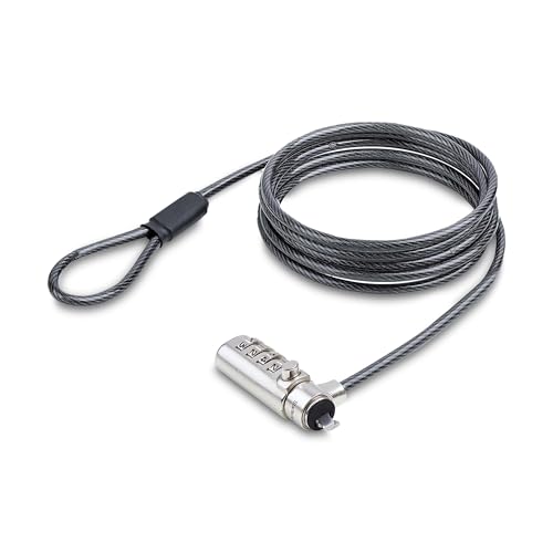 StarTech Slim Lock, 5ft (1.5m) Locking Cable, TAA | Noble Wedge Slot Compatible, Desk Anti-Theft Security For Laptop/Notebook, SNBLC4D-LAPTOP-LOCK - size: K-Slot/T-Bar, style: Resettable Combination