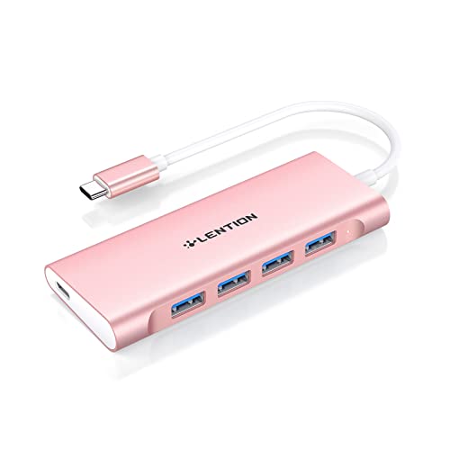 LENTION 5-in-1 USB-C Hub, 4 USB3.0, 60W Charging, Multiport Adapter | Ideal for Work & Study, Stable Driver 3.0 Certified, Compatible with macOS, iOS/iPadOS, Windows & ChromeOS (C31, Rose Gold) - color: Rose Gold, size: 5 Ports Short