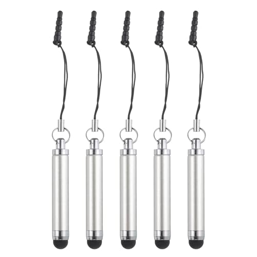 MECCANIXITY 5pcs Metallic Stylus Pen Retractable Aluminum Alloy Mini Capacitive Pens for Universal All Touch Screen Devices, Grey - color: Grey