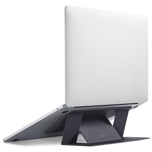MOFT Laptop Stand for Desk, Adhesive MacBook Computer Stand with 2 Adjustable Viewing Angles, Foldable and Portable Laptop Riser Compatible with 11"-16" Laptops, Black(Adhesive Version) - color: Black, size: 11.6"-16" Laptops-adhesive