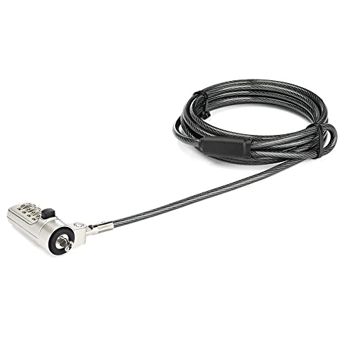 StarTech 6.6ft (2m) Laptop Cable Lock, Portable, TAA | 4-Digit Combination Laptop/Desktop Security Cable Lock for Wedge Slot Computers, Anti-Theft Vinyl-Coated Steel Combo - size: Nobel Wedge, style: Resettable Combination