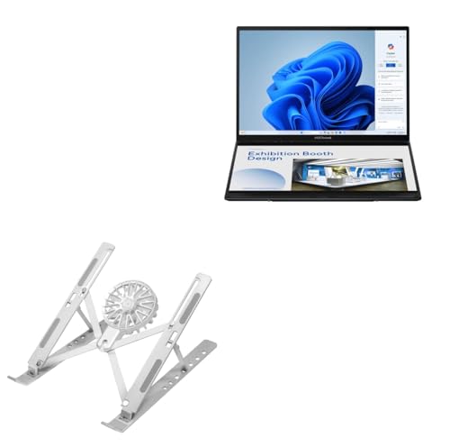 BoxWave Stand and Mount Compatible with ASUS Zenbook Duo - QuickSwitch Stand with Cooling Fan, Portable, Multi Angle Viewing Ventilator - Metallic Silver