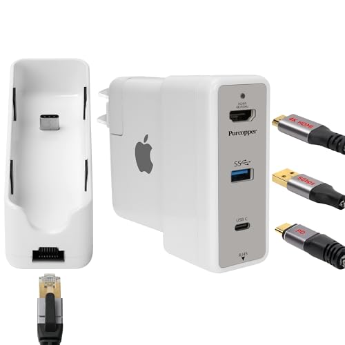 Docking Station for MacBook Charger, 4 in 1 Multiport Adapter, USB C 3.1 Port-10G/PD 100W Charging, USB A 3.0 Port-5G, HDMI Port-4K@60Hz, RJ45 Port-Ethernet 1Gbps (Supports 65W-100W MacBook Charger)