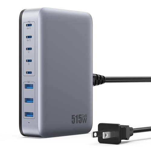 USB C Charger Block 515W[2025 Upgraded] GaN IV 8 Port Fast Charging Station Hub,Dual PD 100W USB C Laptop Charger Compatible with MacBook Pro/Air,iPad,iPhone 16/15,Galaxy S23/S24 Steam Deck Dell XPS - color: Black, size: 515W