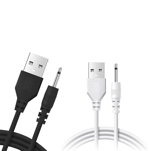 2 Pack DC 2.5mm Charger, USB A to DC 17mm x 2.5mm Charging Cable 3.28ft, Original Replacement Charging Lead Universal Charger Cord for Toys, Massagers, Beauty Equipment (Black+White)