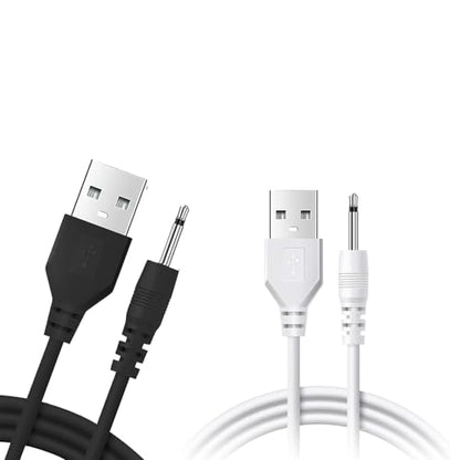 2 Pack DC 2.5mm Charger, USB A to DC 17mm x 2.5mm Charging Cable 3.28ft, Original Replacement Charging Lead Universal Charger Cord for Toys, Massagers, Beauty Equipment (Black+White)
