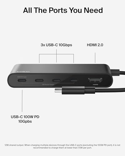Belkin USB-C Hub 5-Port 4K HDMI 100W PD for MacBook, iPad, laptops & More | 10Gbps data transfer, 4K HDMI display support, compatible with MacBook, iPad Pro, Chromebook, and PC - style: 5-in-1 Display Hub