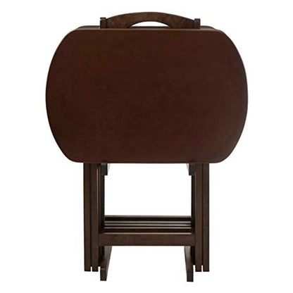 Ergode Corbett Brown Folding TV Tray Table Set with Storage Stand - Stylish Antique Walnut Design, Easy Maintenance, Ideal for Dining, Serving, and Work - Compact & Portable Rectangular Shape